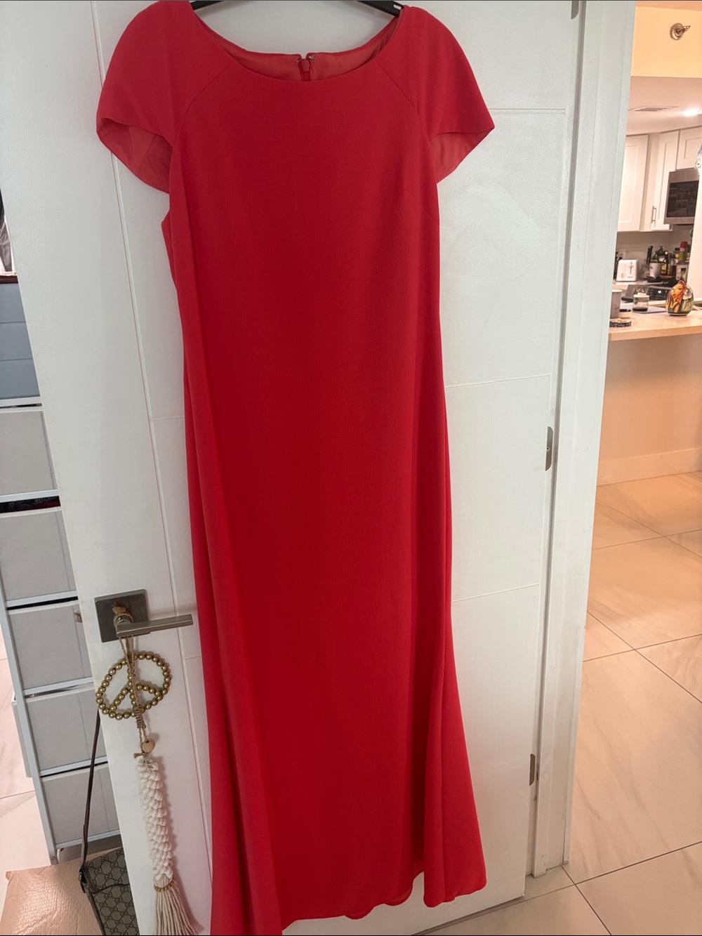 Badgley Mischka Vibrant Orange Red Cap-Sleeve Maxi Dress